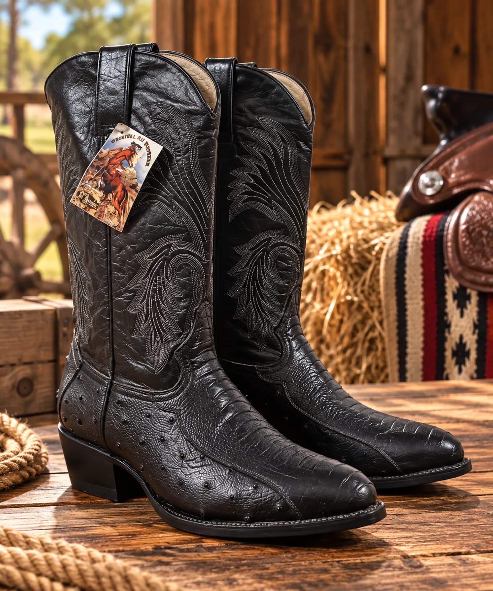 Botas Texanas Pata de Avestruz Negras