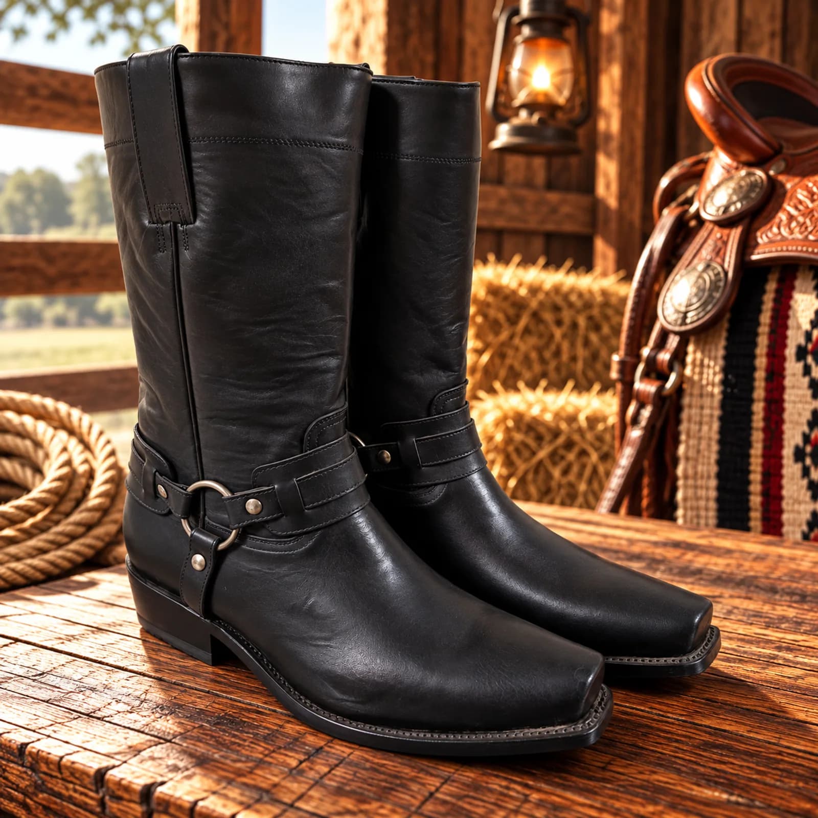 Botas Vaqueras Motoqueras Negras