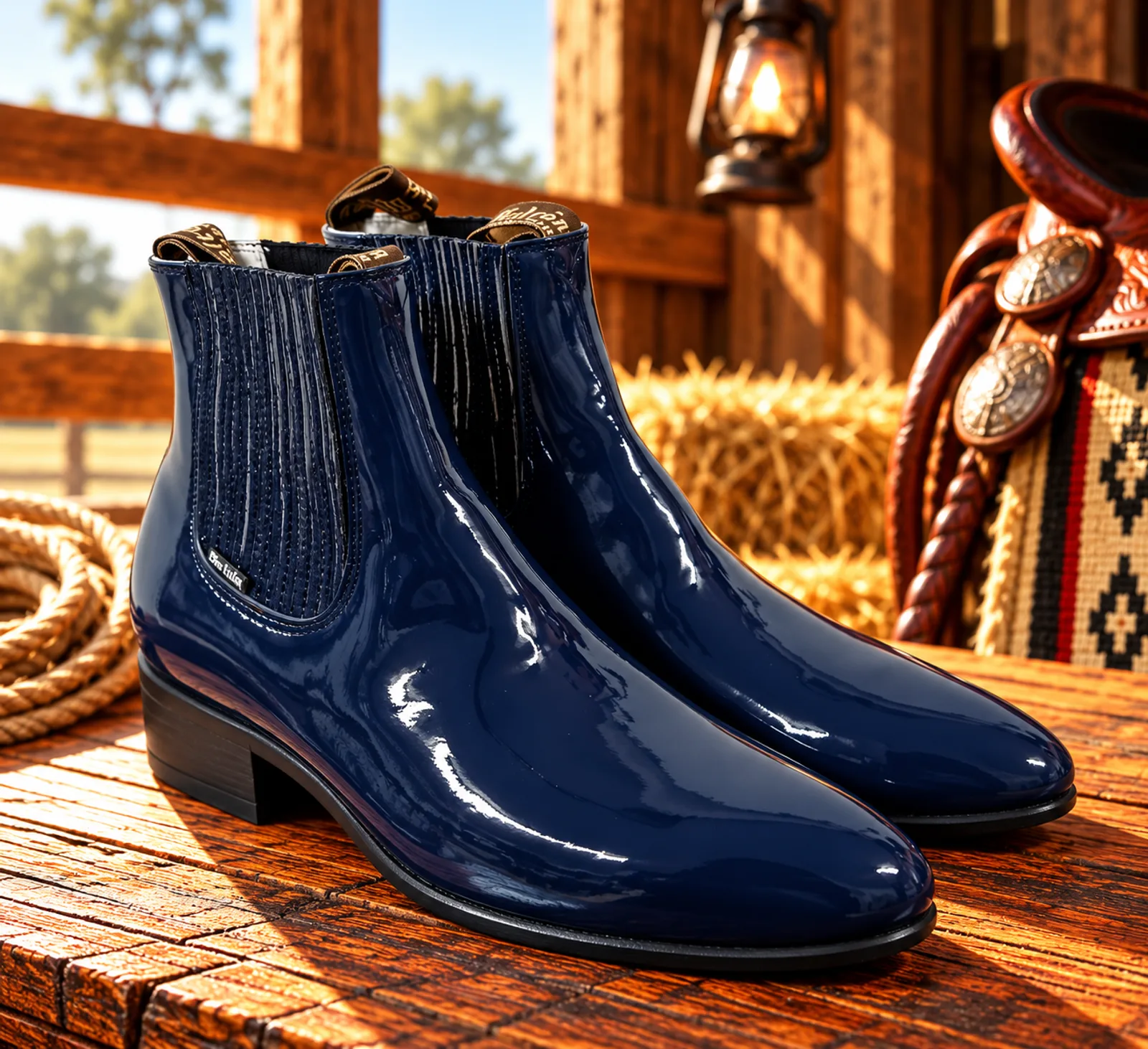 Botín de Charro Charol Azul Marino