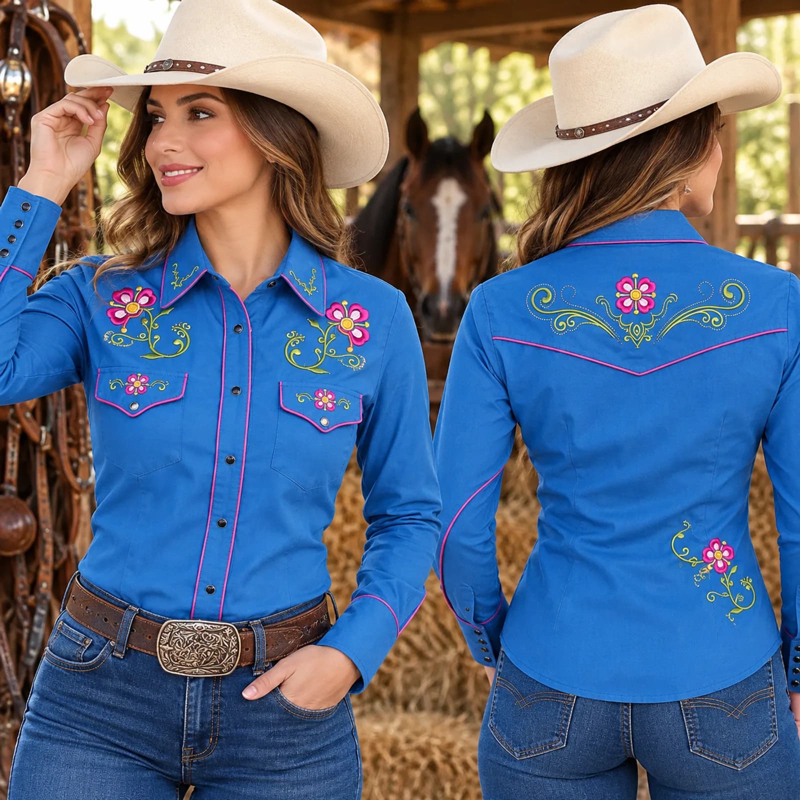 Camisa Charra Mujer Azul
