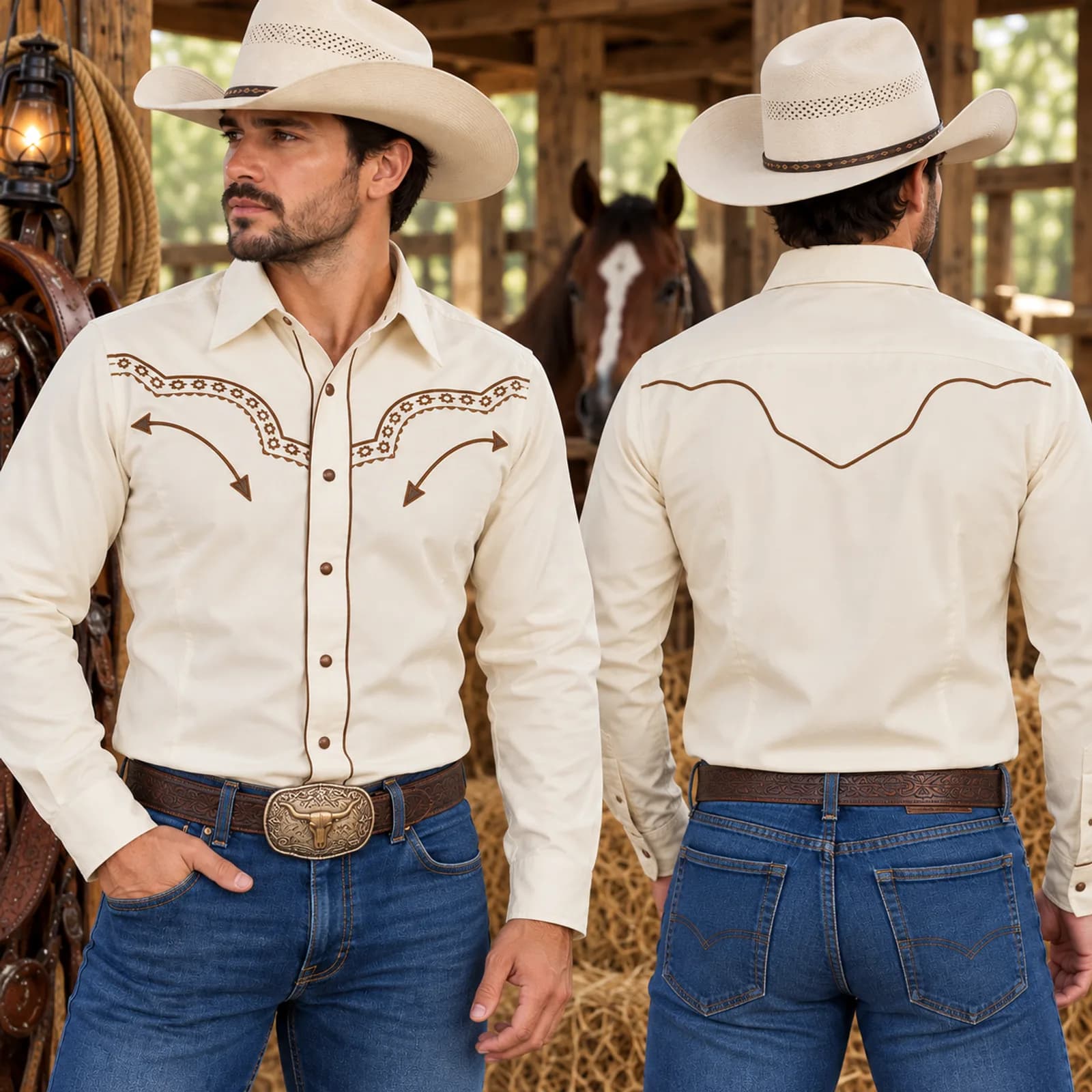 Camisa Hueso Bordado Café