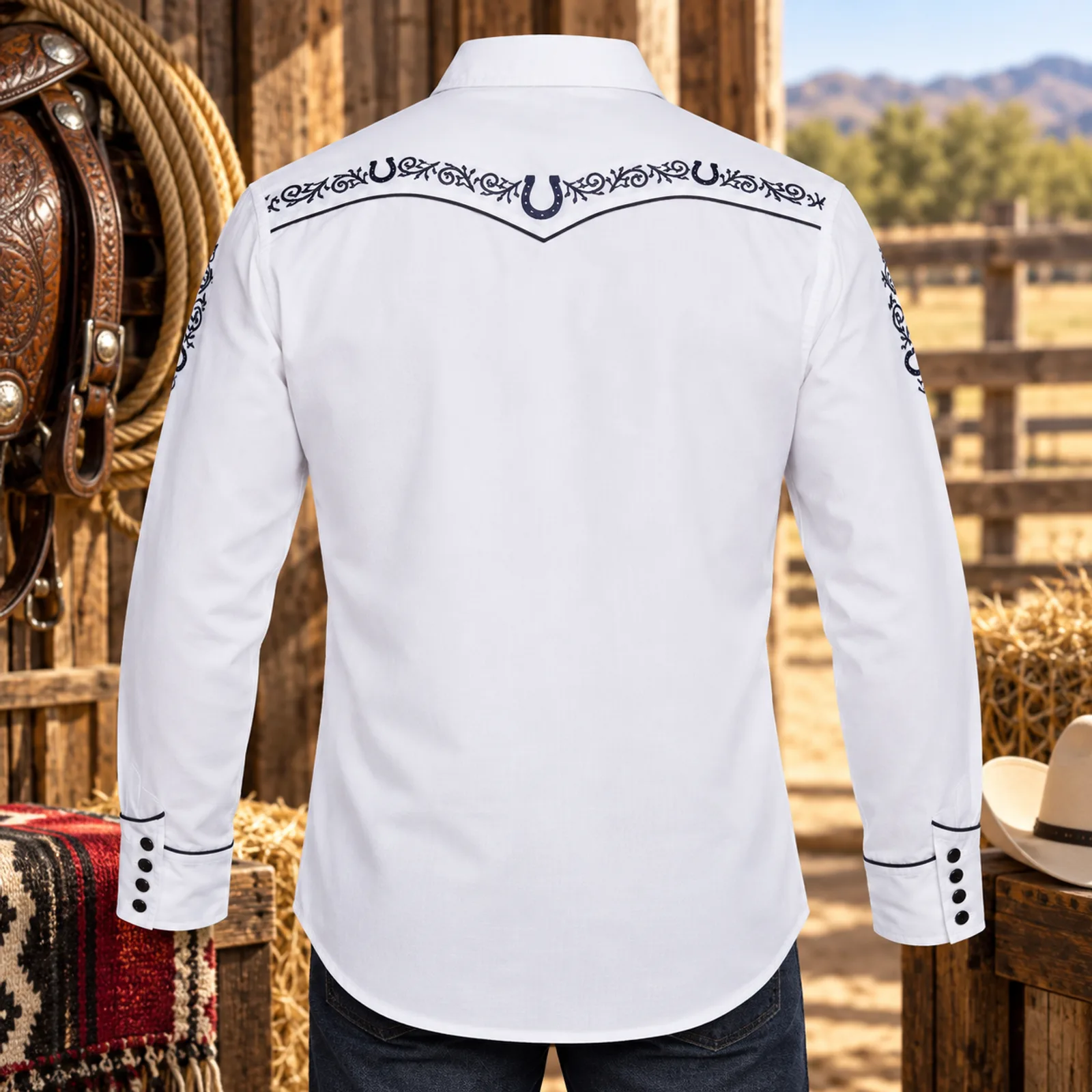 Camisa Texana Blanca Bordada