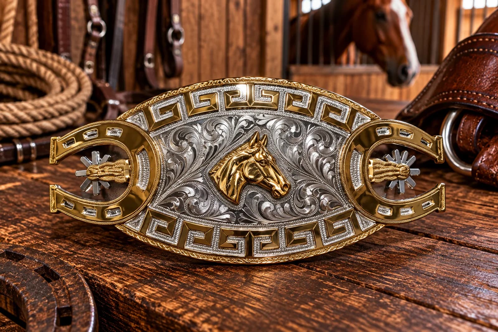 Hebilla Cabeza de Caballo Trofeo con Espuelas