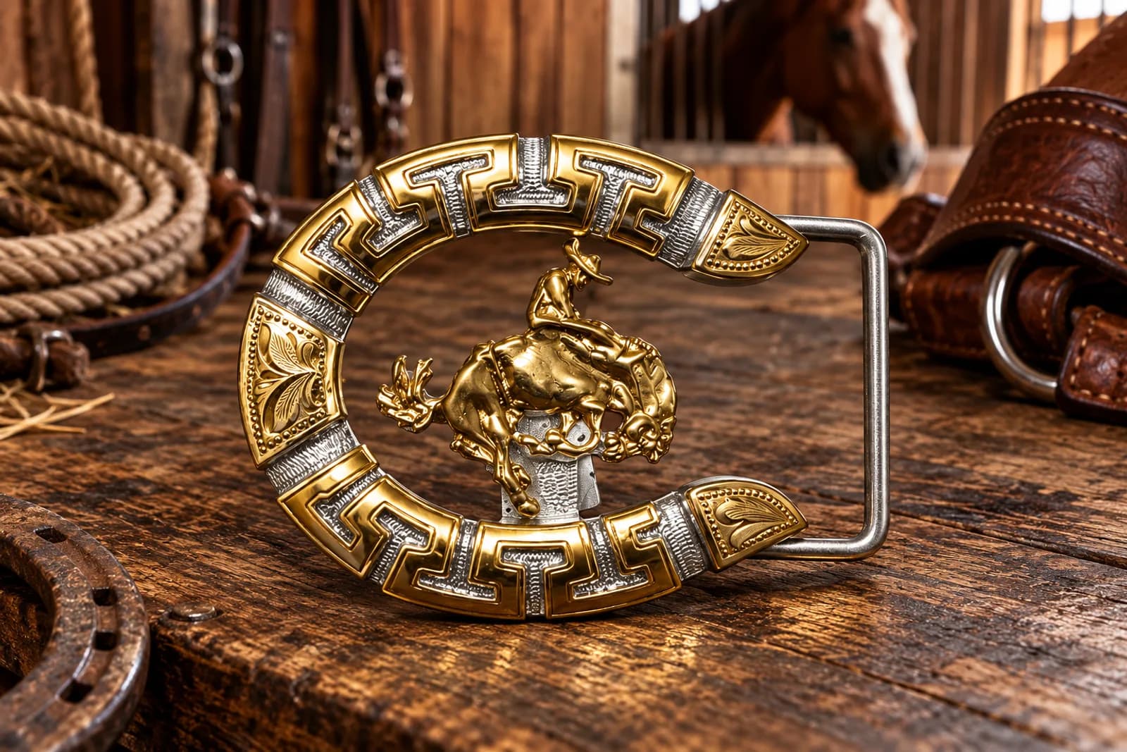 Set de Hebilla y Trabilla Jinete de Rodeo
