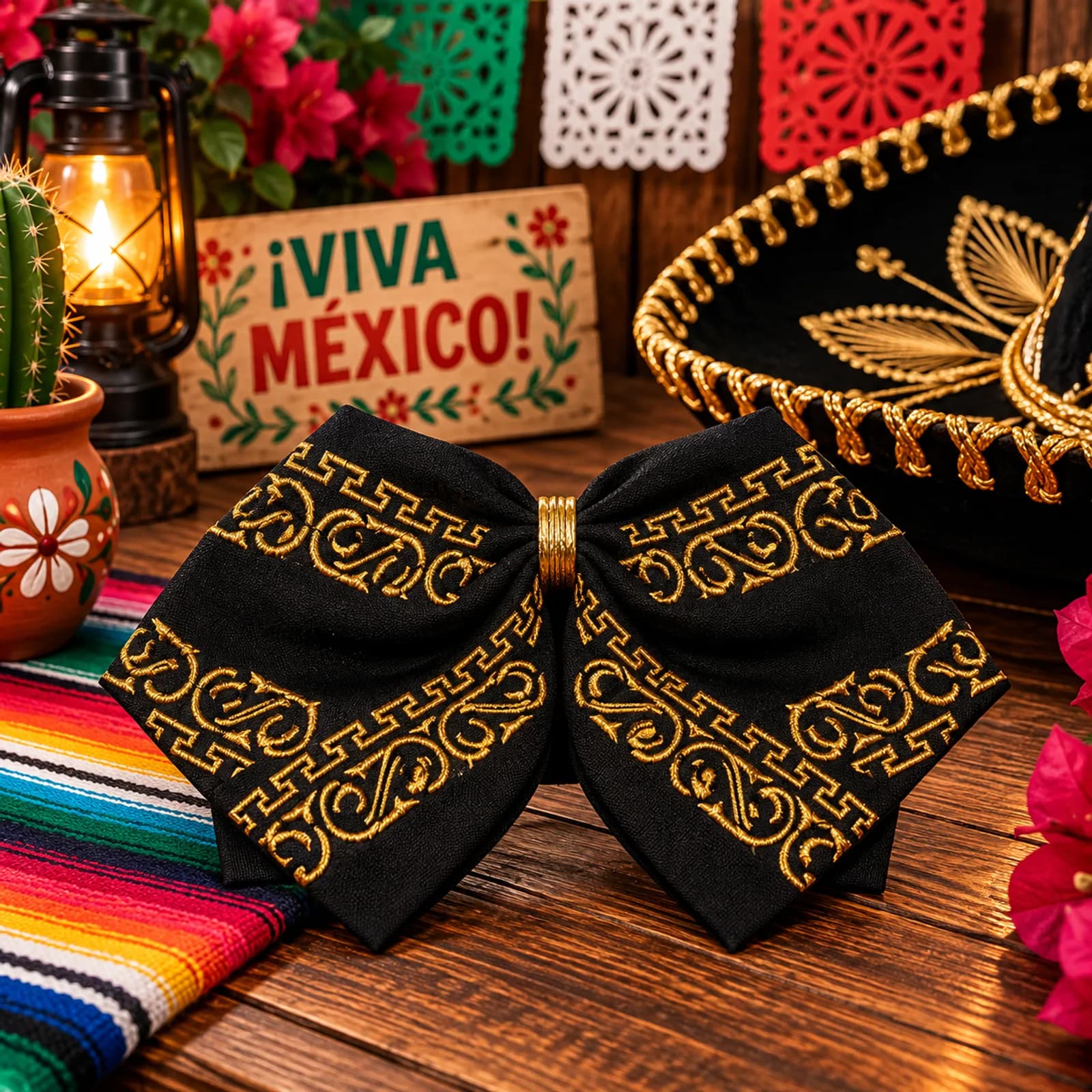 Moño de Charro Negro Dorado