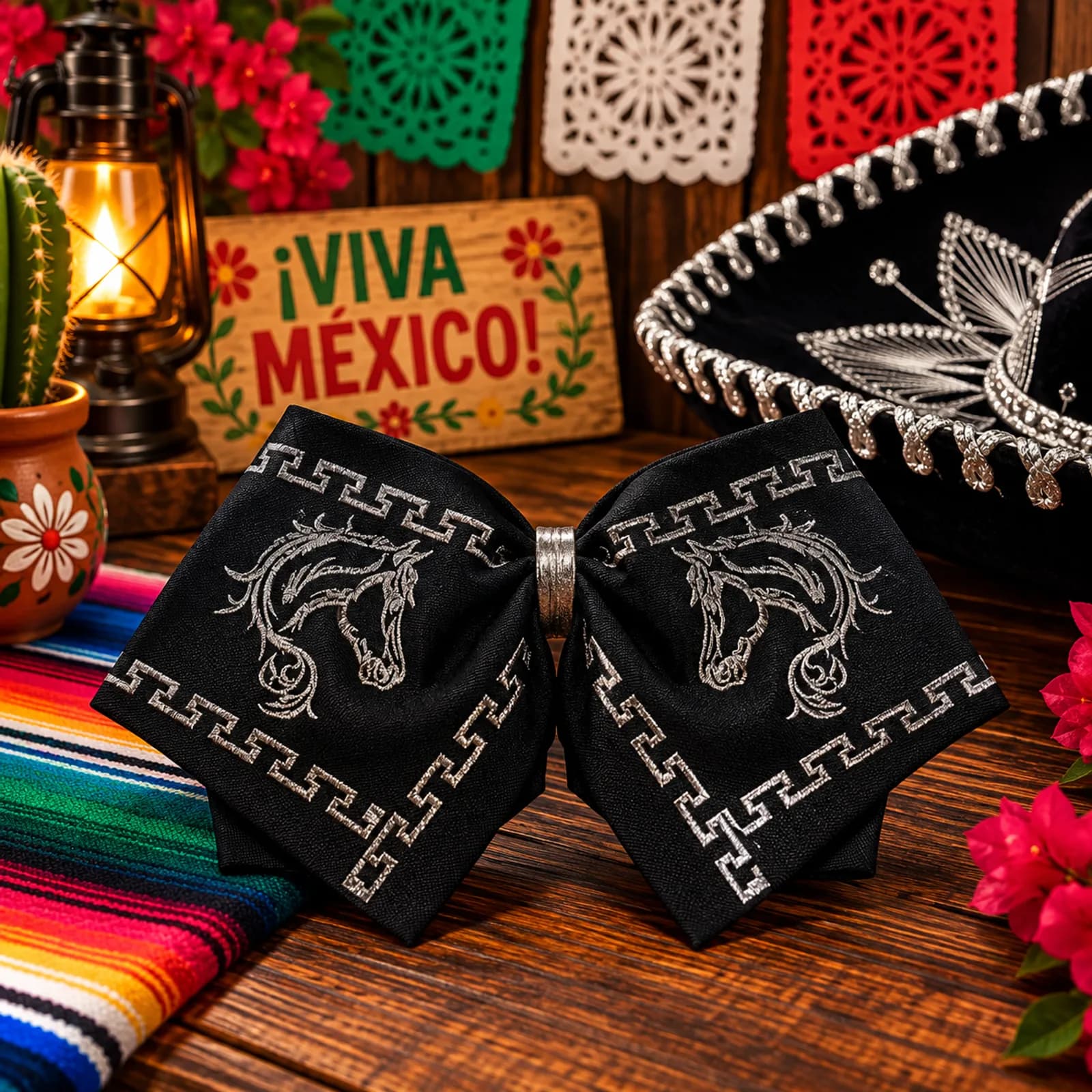 Moño de Charro Negro Plata