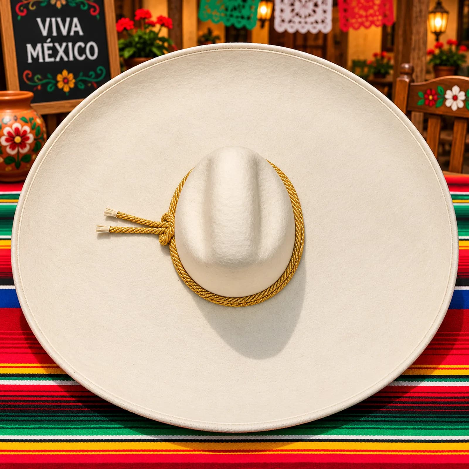 Sombrero Charro Liso Crema Cordón Dorado
