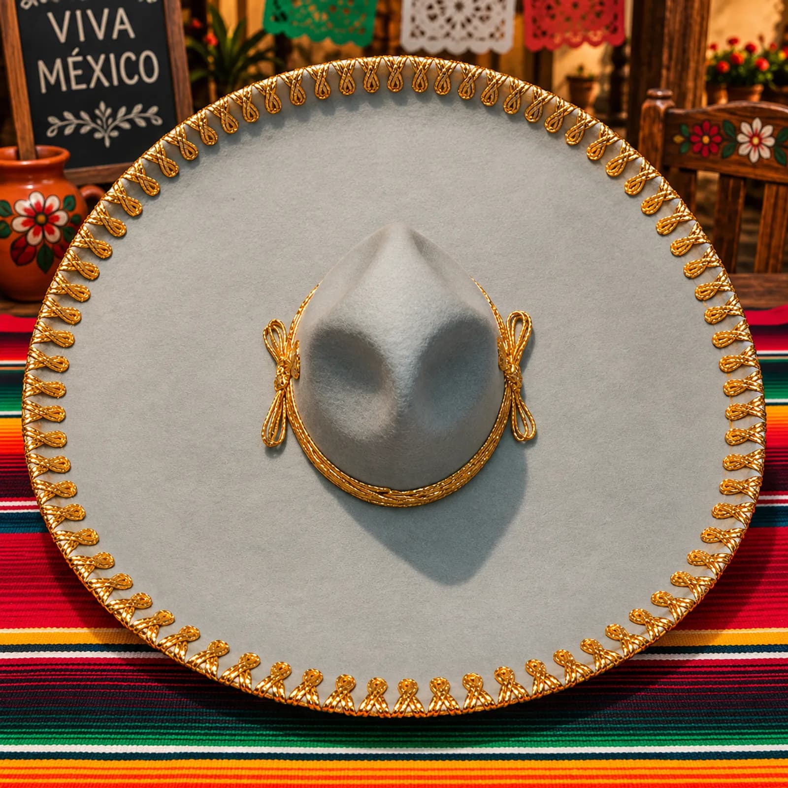 Sombrero Charro Liso Gris Cordón Dorado