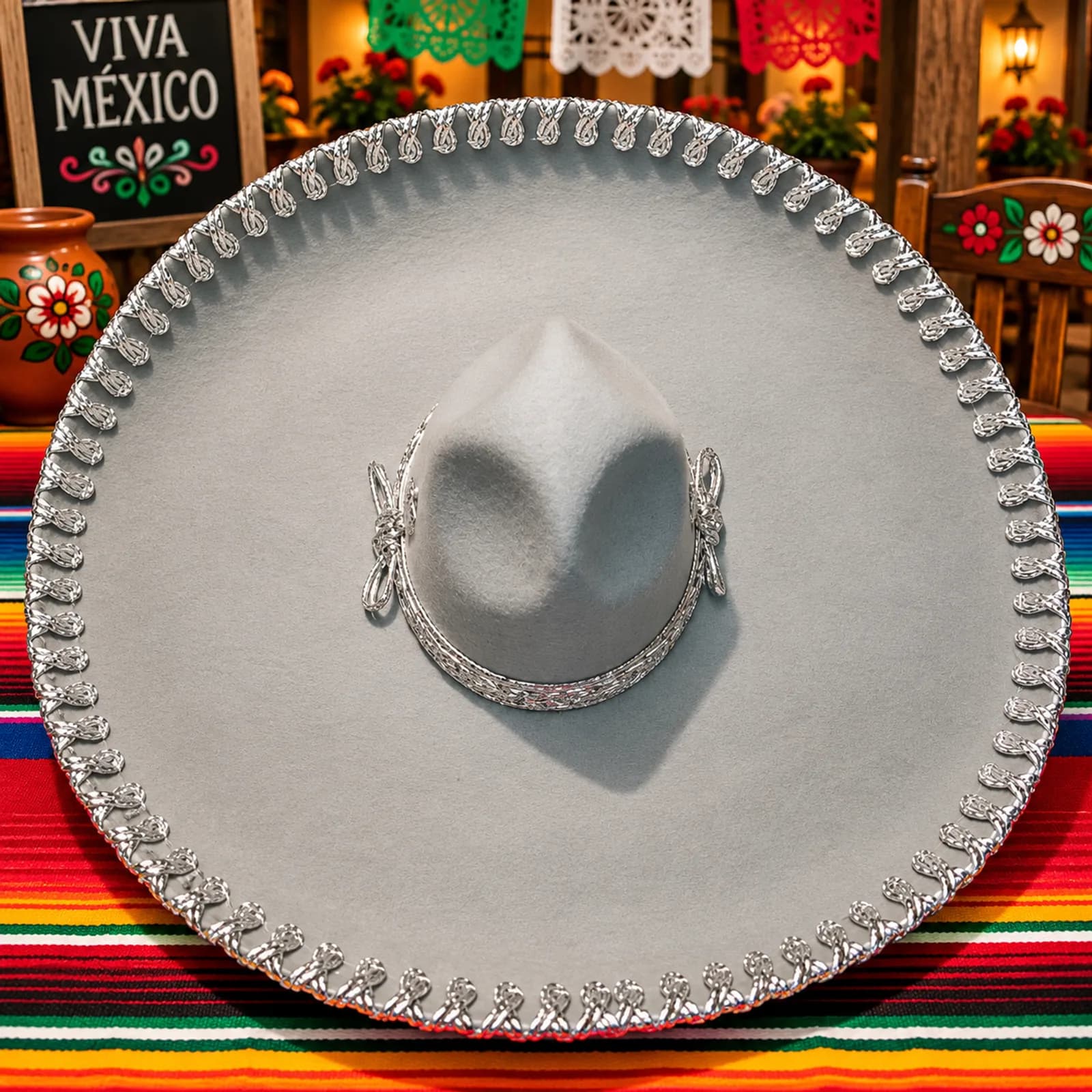 Sombrero Charro Liso Gris Cordón Plateado Grueso