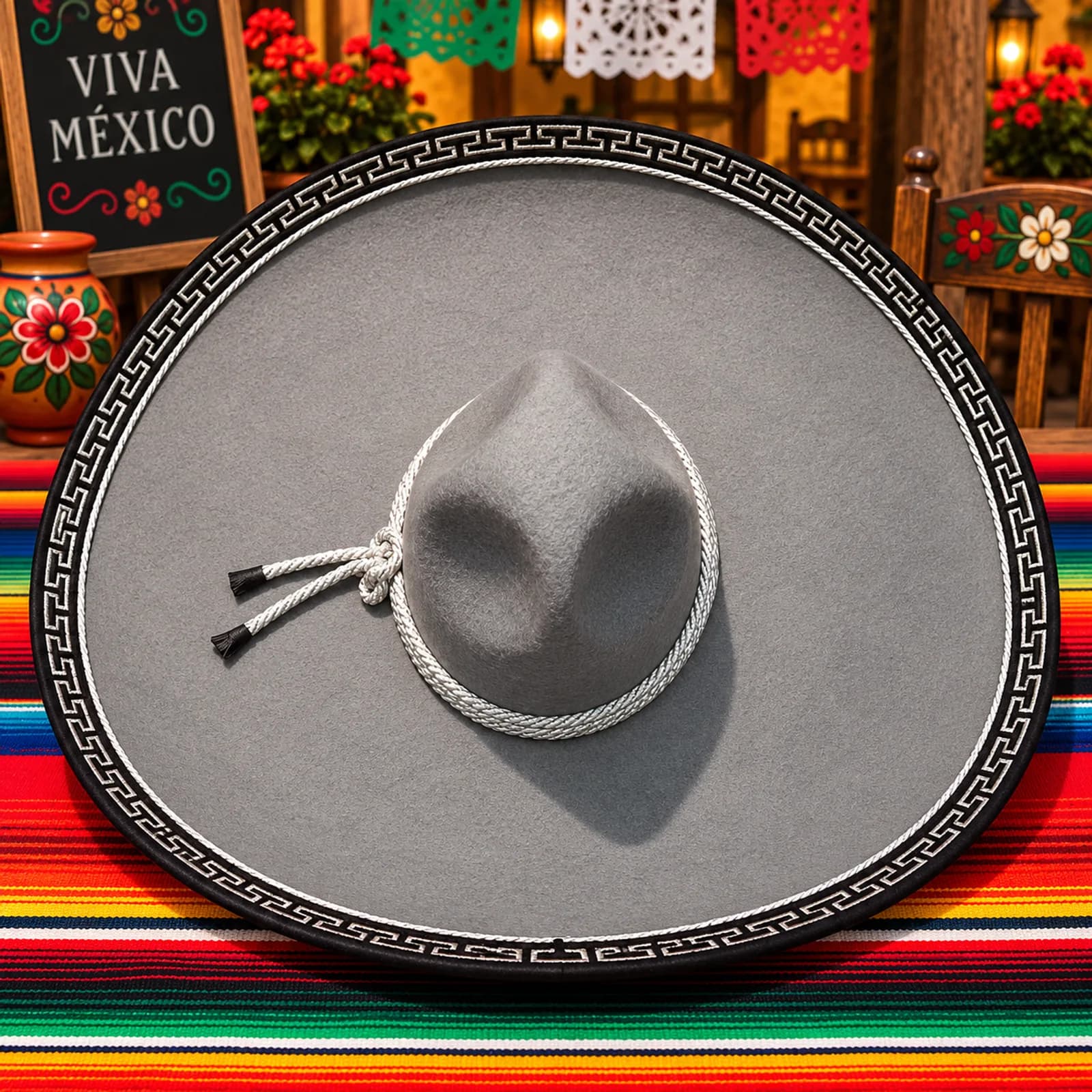 Sombrero Charro Liso Gris Cordón Plateado
