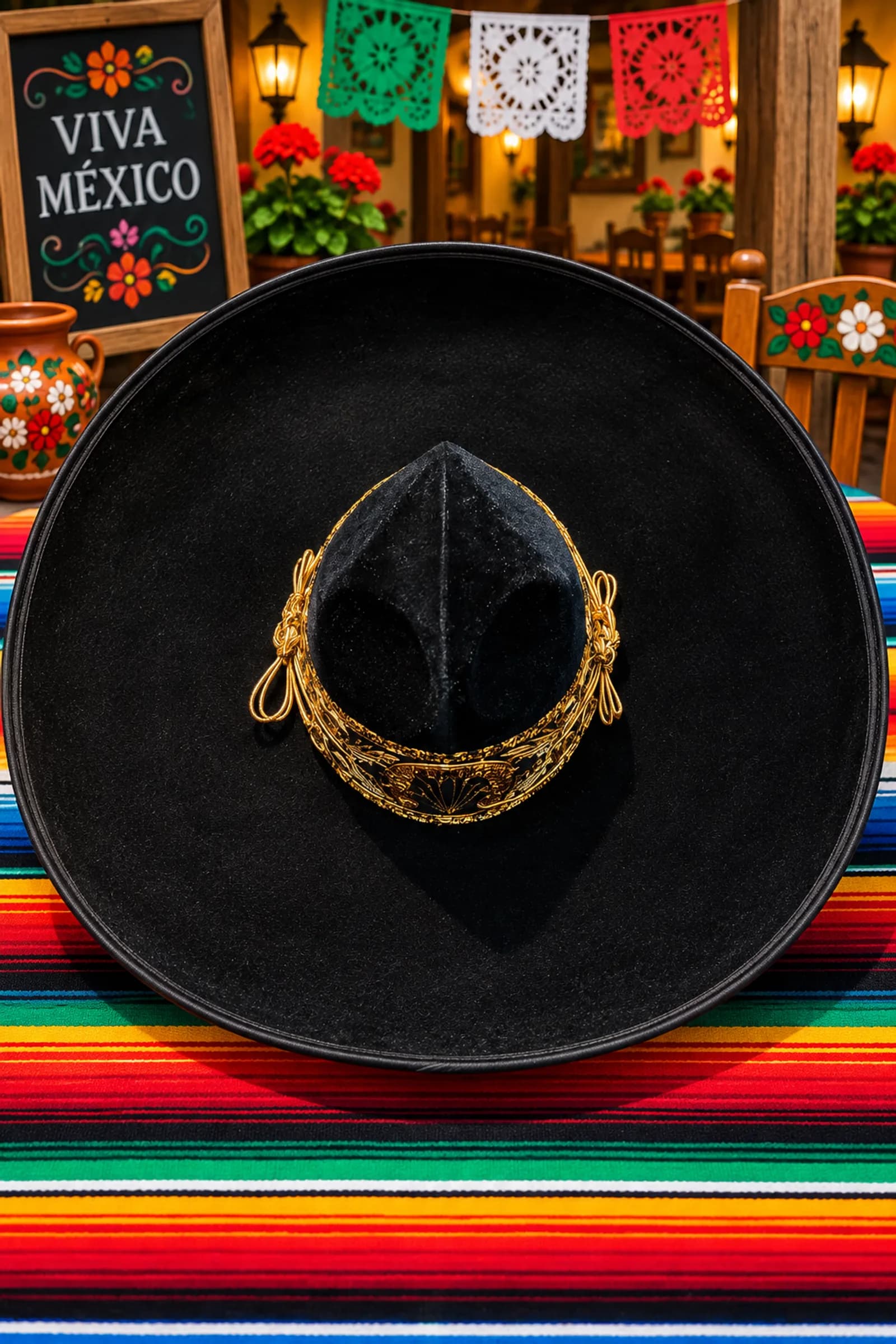 Sombrero Charro Liso Negro Cordón Dorado