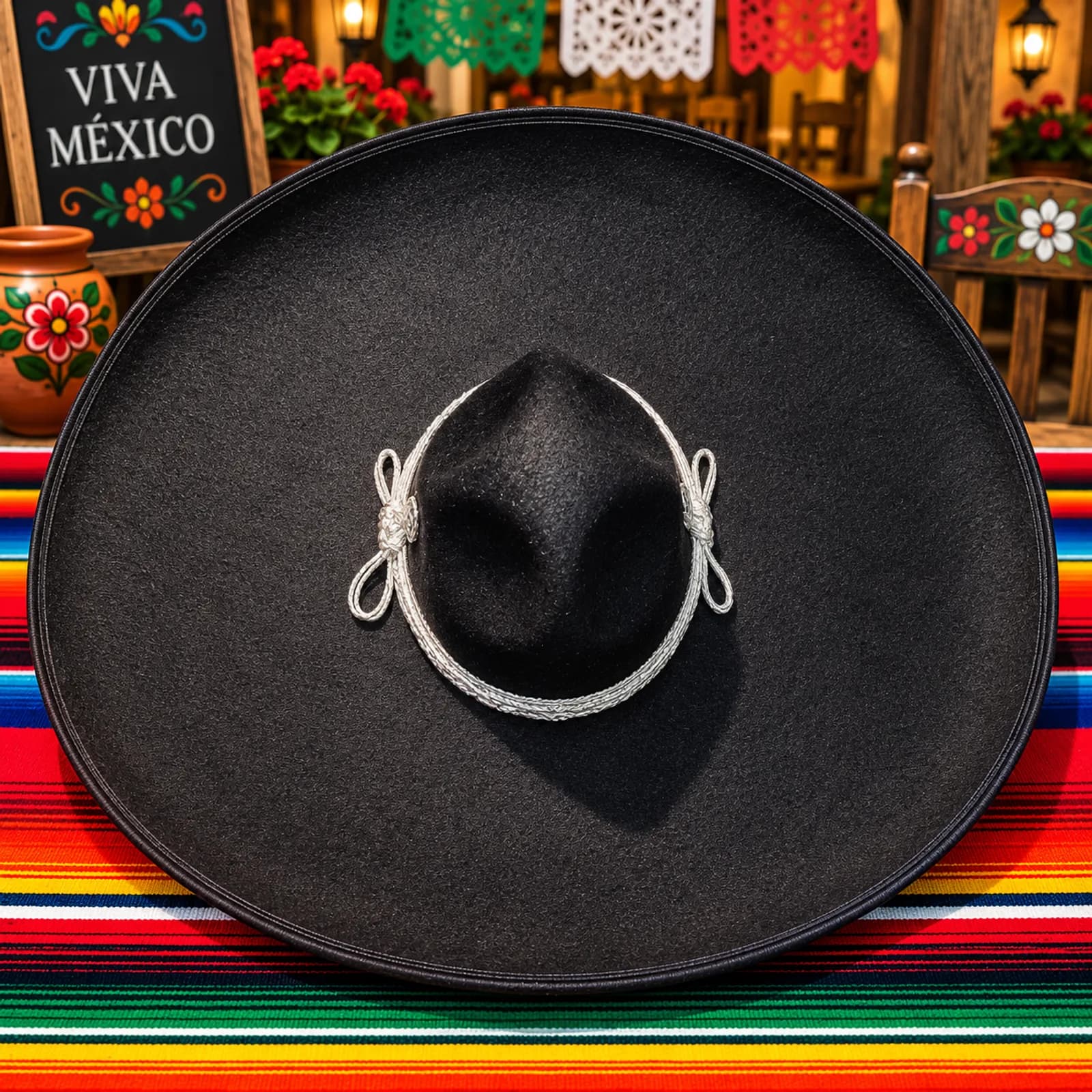 Sombrero Charro Liso Negro Cordón Plateado