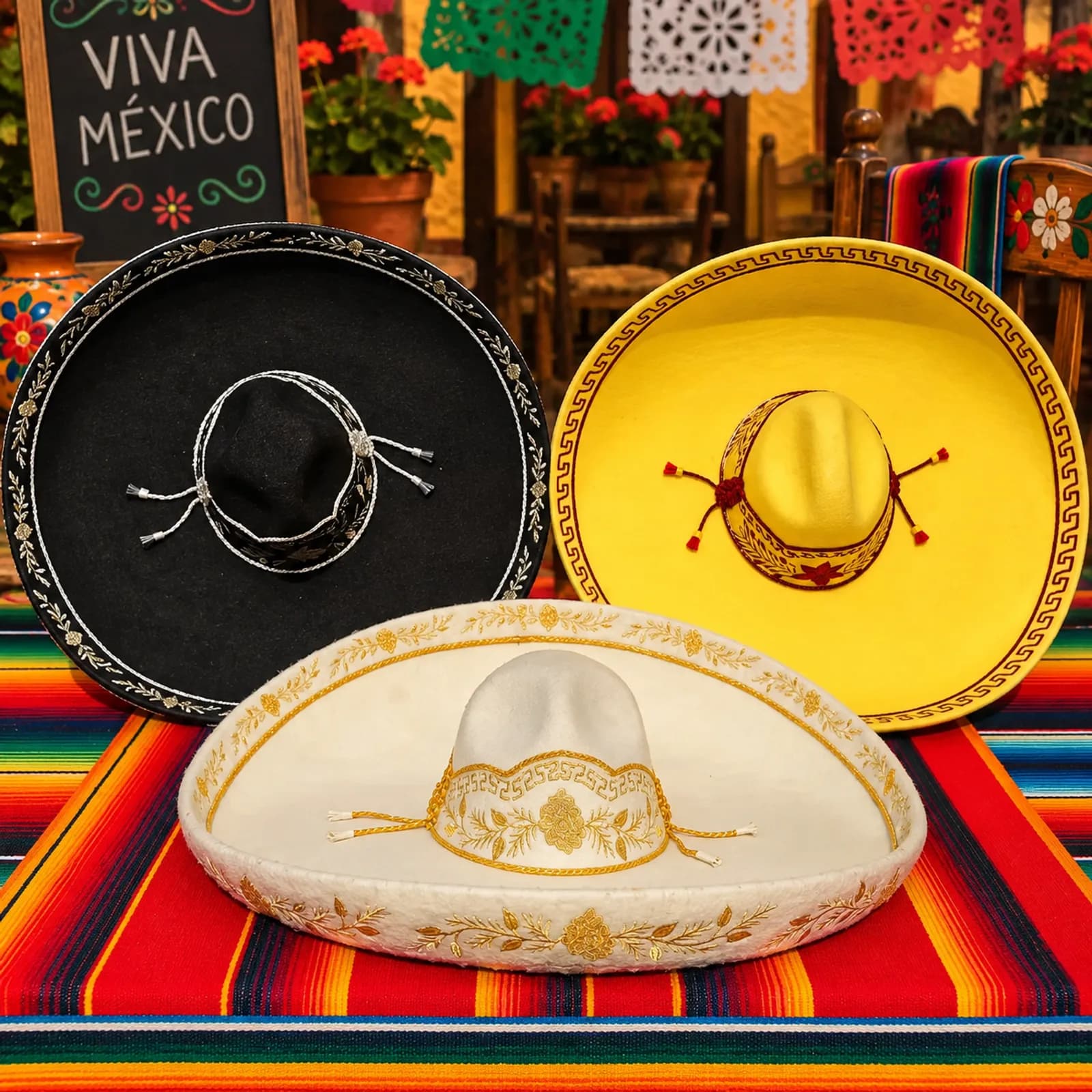 Sombrero Charro/Mariachi Trío Negro Amarillo Crema