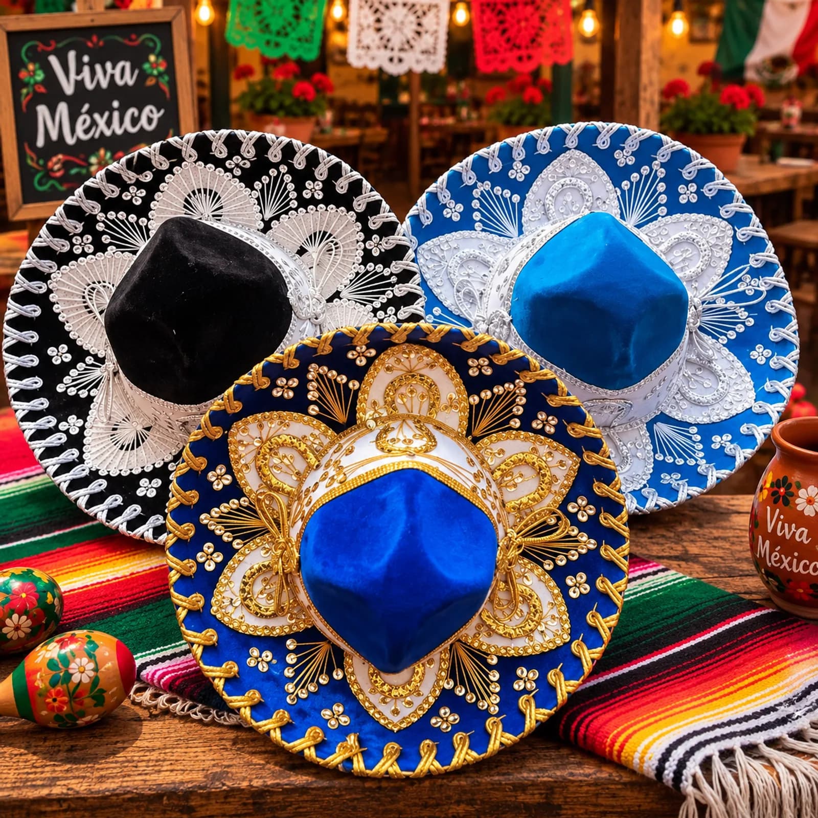 Sombrero Charro/Mariachi Infantil Hasta 2 Años Negro Azul Marino Dorado
