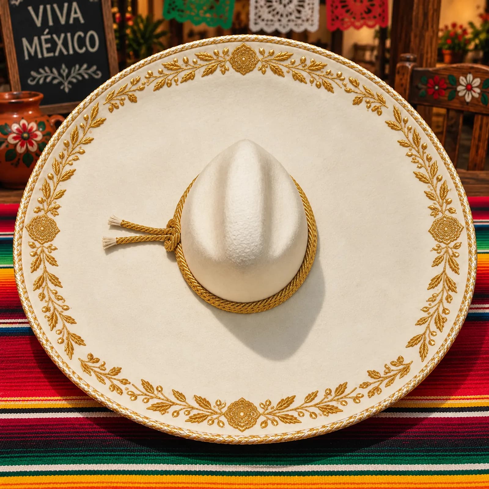 Sombrero Charro/Mariachi de Gala Crema Dorado