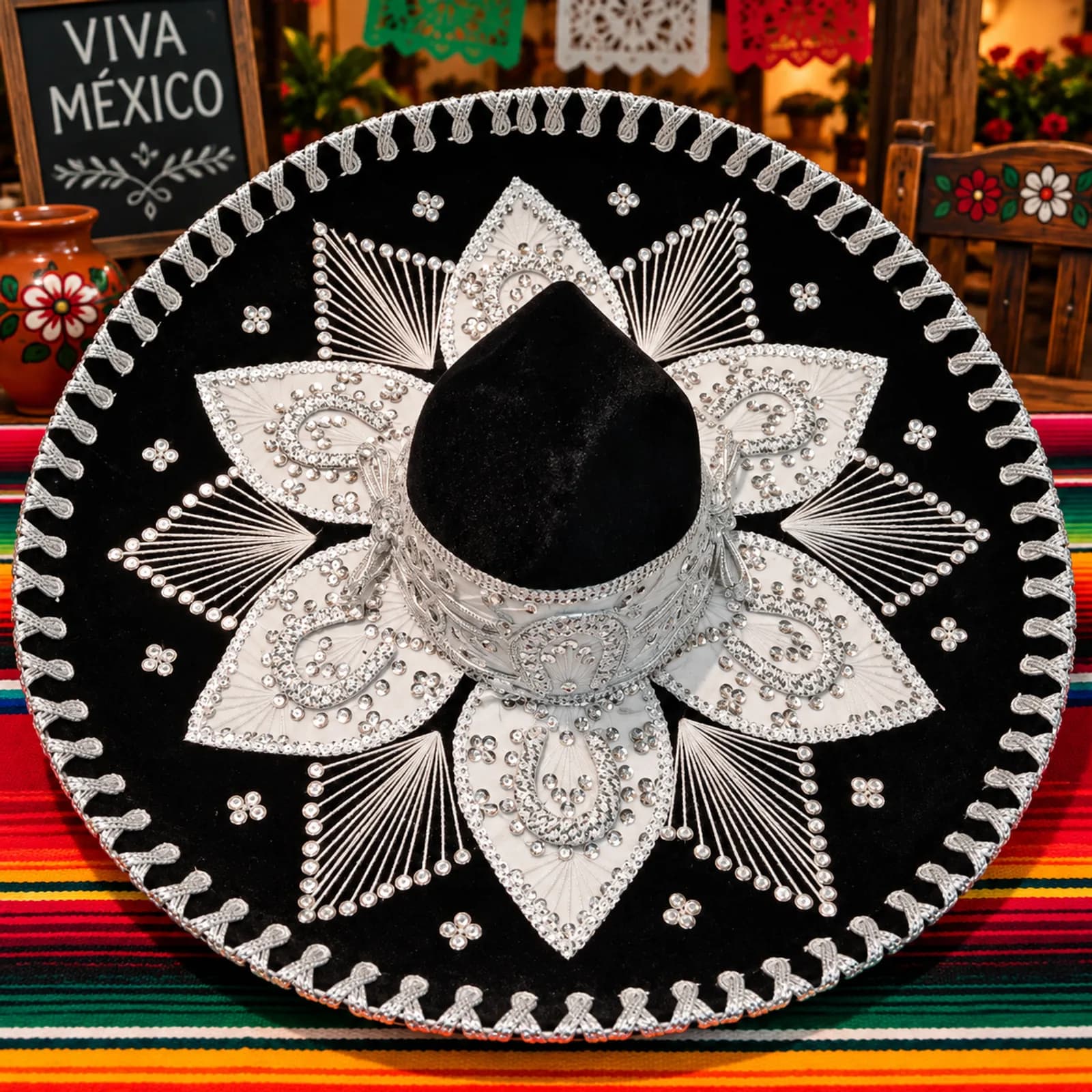 Sombrero Charro/Mariachi de Gala Negro Plateado