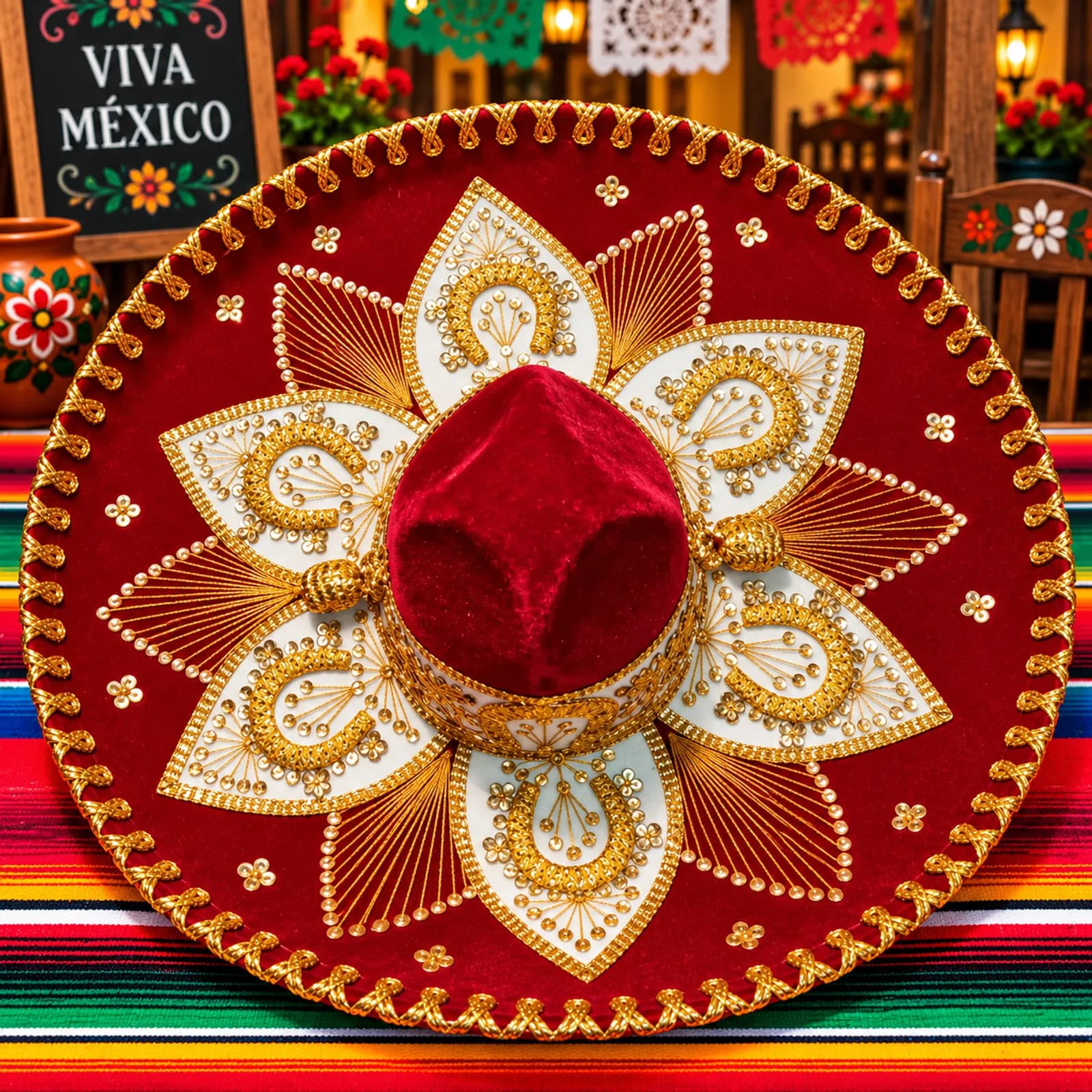 Sombrero Charro/Mariachi de Gala Rojo Dorado