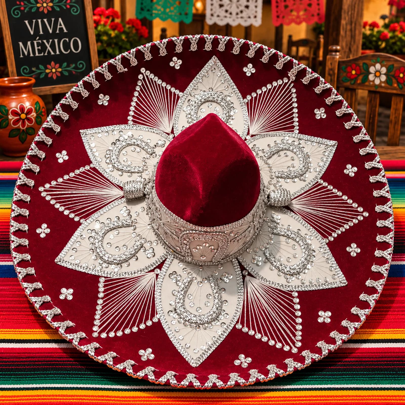 Sombrero Charro/Mariachi de Gala Vino Plateado