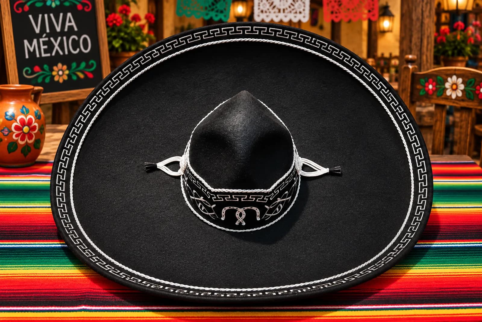 Sombrero Charro/Mariachi Negro Greca Plateada