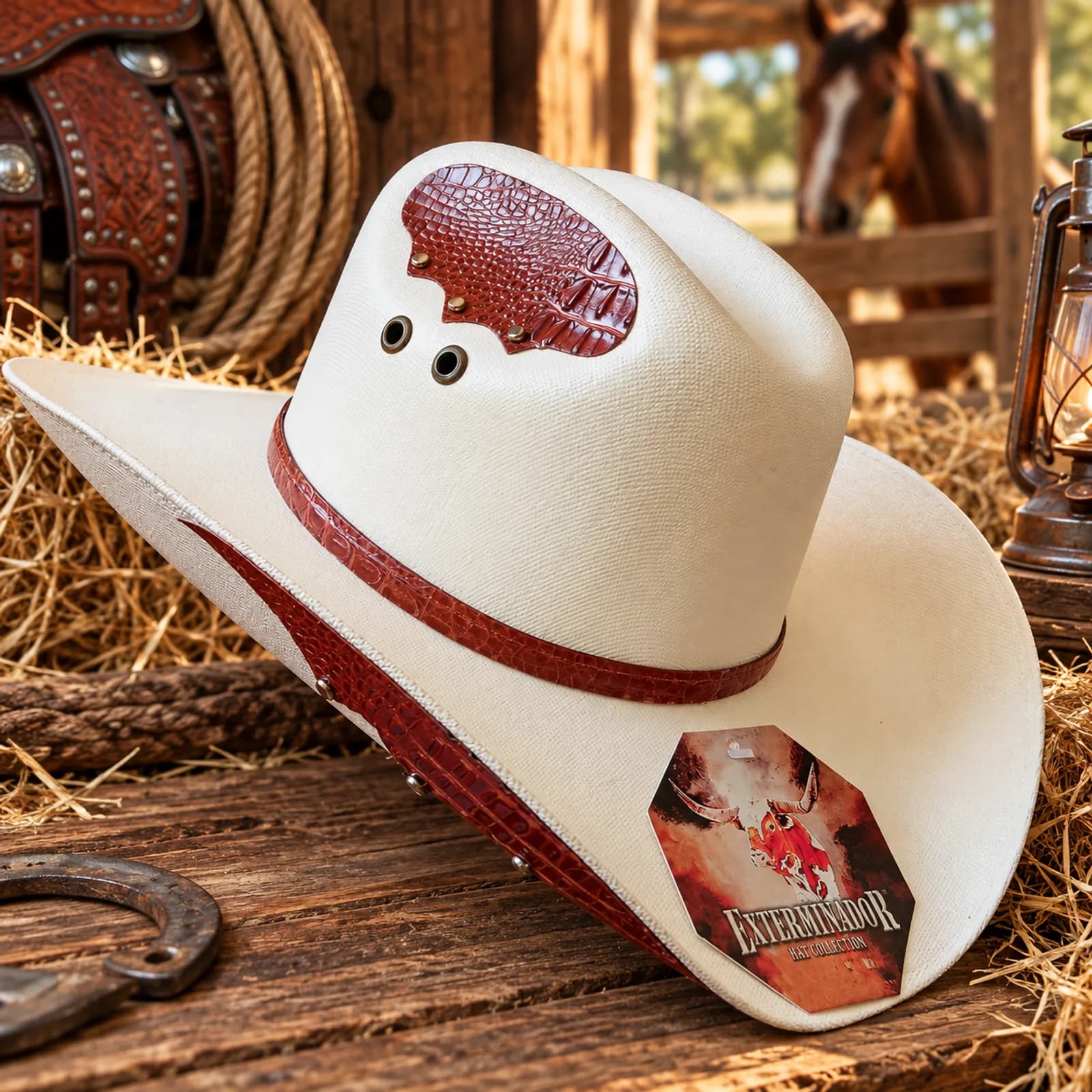 Sombrero Tejano Aplicación Cuero Burdeo