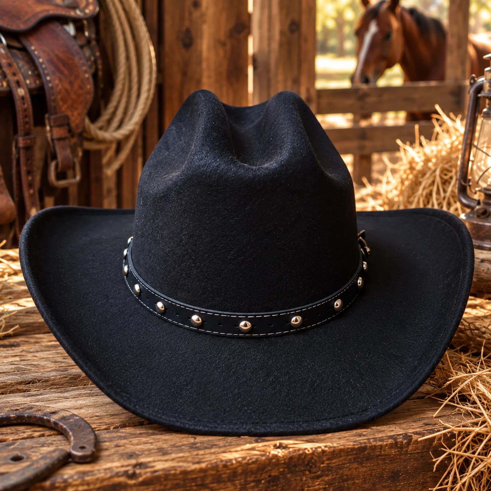 Sombrero Tejano Negro Tachuela Redonda