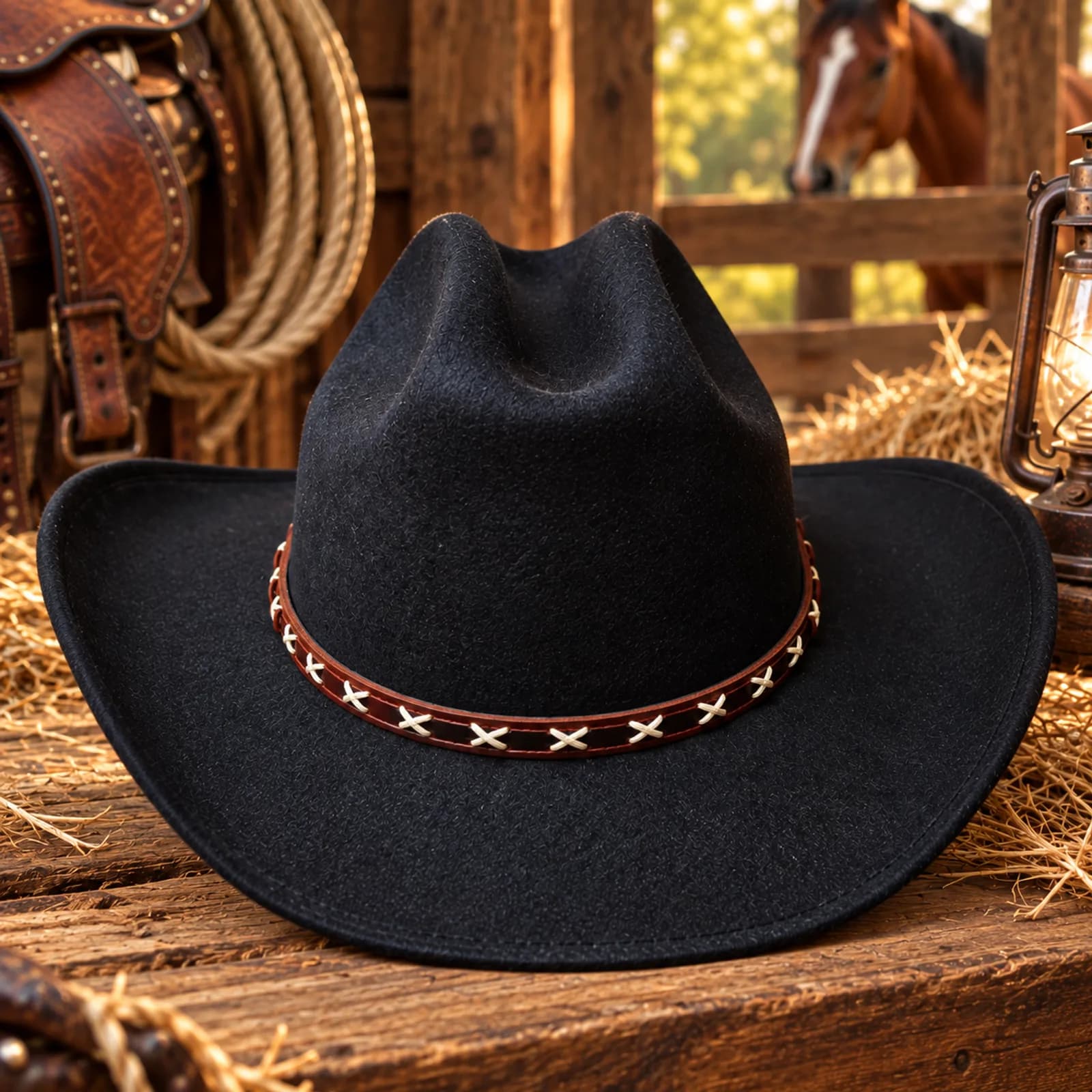 Sombrero Tejano Negro Tachuela Diamante