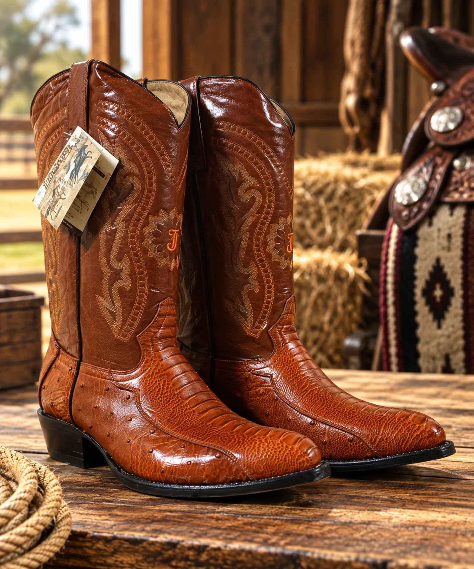 Botas Texanas Pata de Avestruz Cognac
