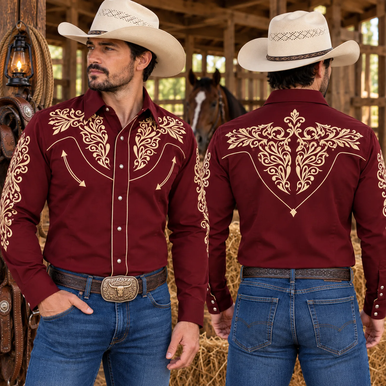 Camisa Vaquera Burdeo Bordado Beige