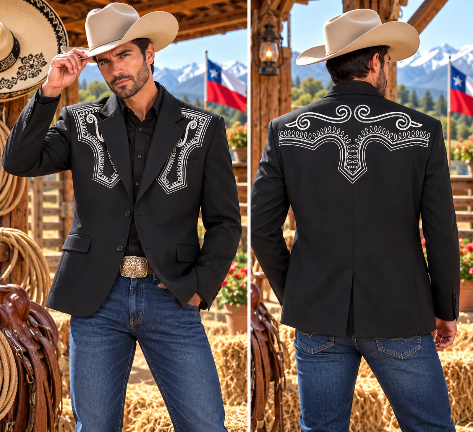 Chaqueta Vaquera Negra Bordado Blanco