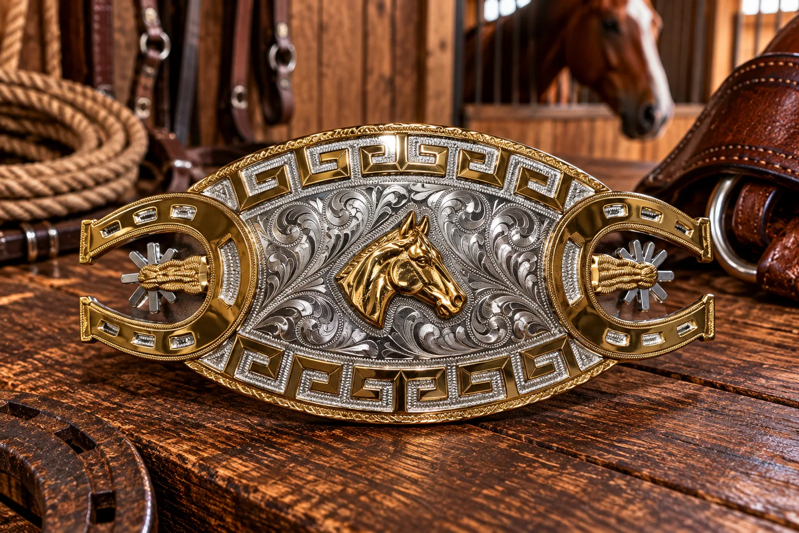 Hebilla Cabeza de Caballo Trofeo con Espuelas