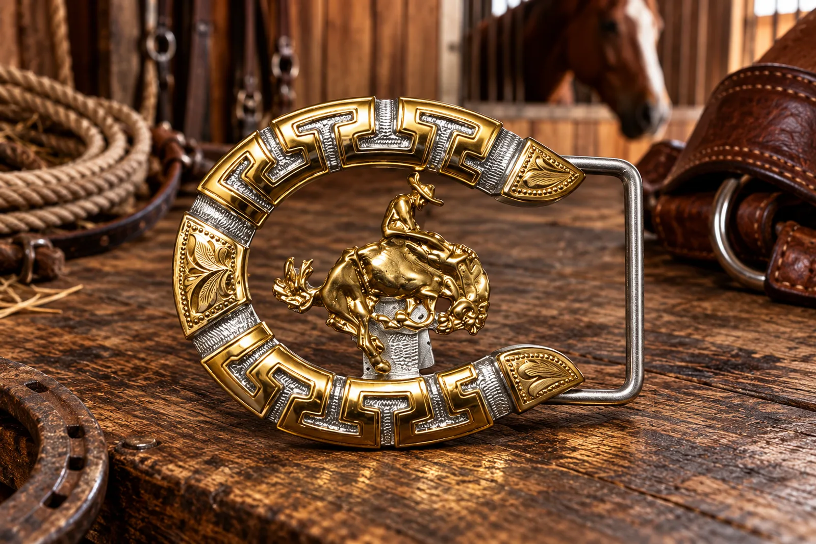 Set de Hebilla y Trabilla Jinete de Rodeo