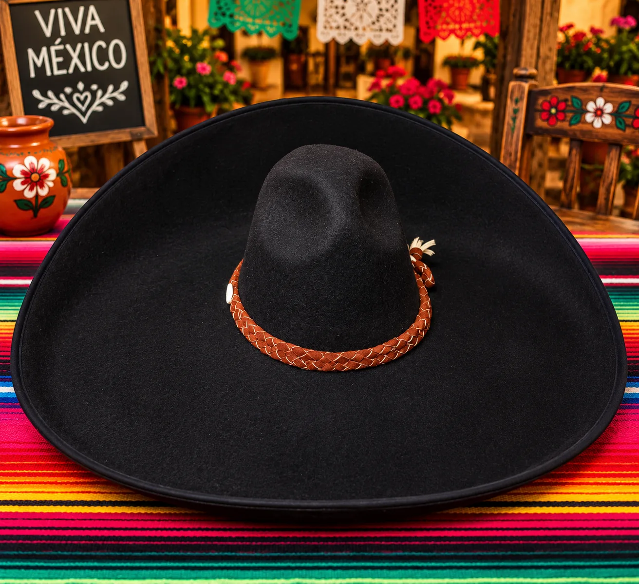 Sombrero Charro de Gala Negro Paño Toquilla Café