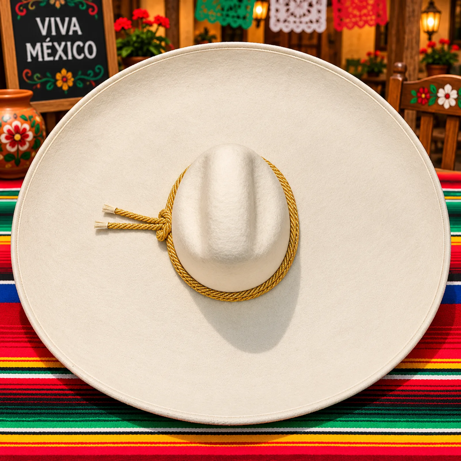 Sombrero Charro Liso Crema Cordón Dorado