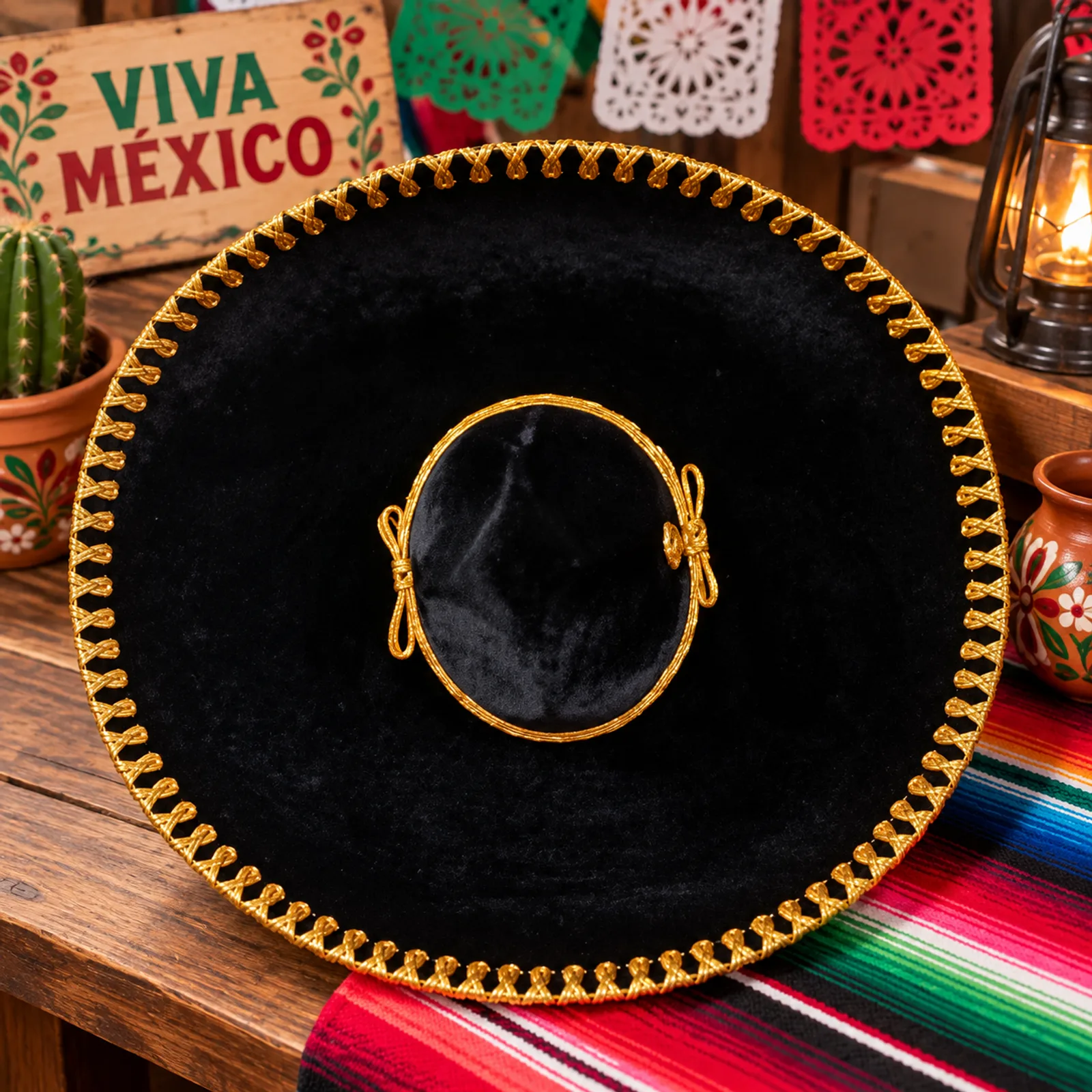 Sombrero Charro Liso Negro Cordón Dorado
