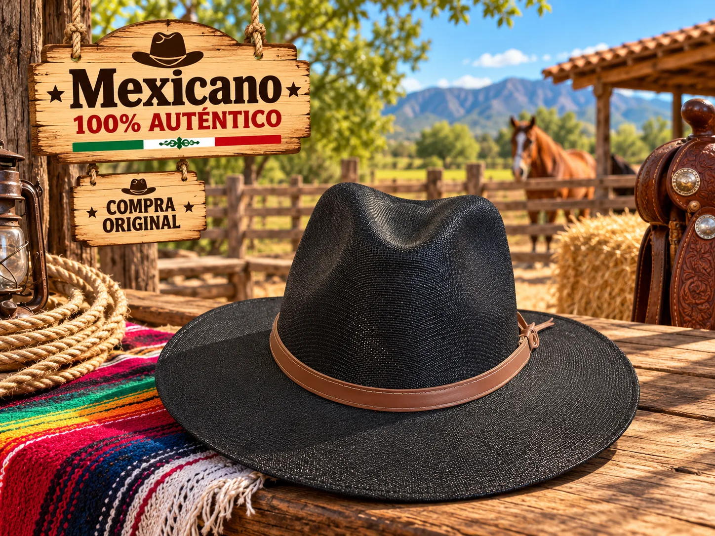 Sombrero Luis Miguel de Fibra Natural Negro