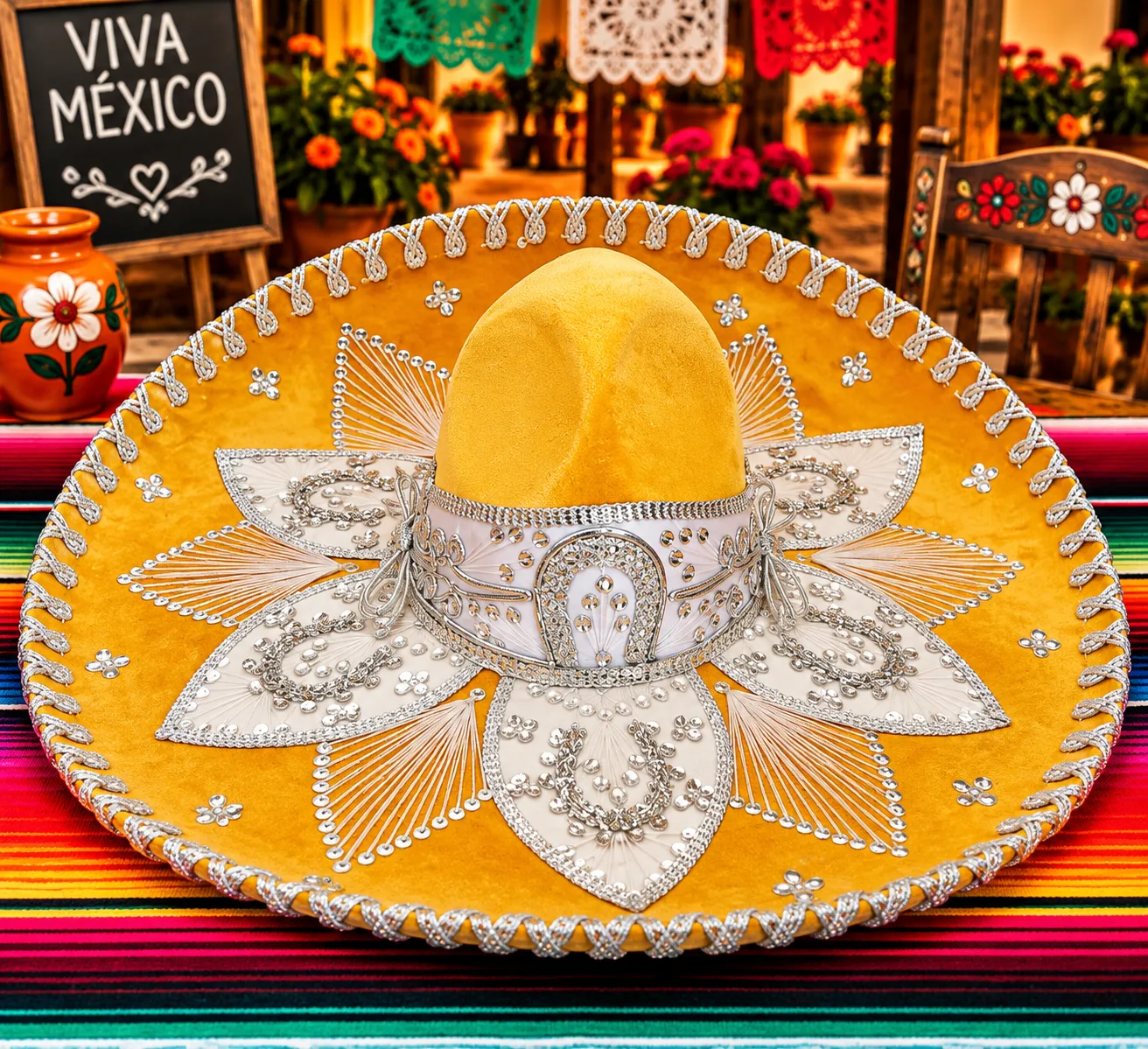 Sombrero Charro/Mariachi de Gala Amarillo Plateado