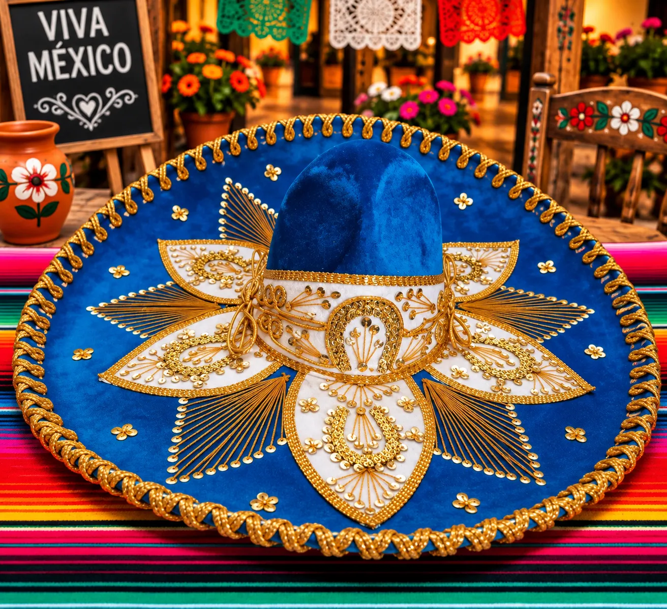 Sombrero Charro/Mariachi de Gala Azul Dorado