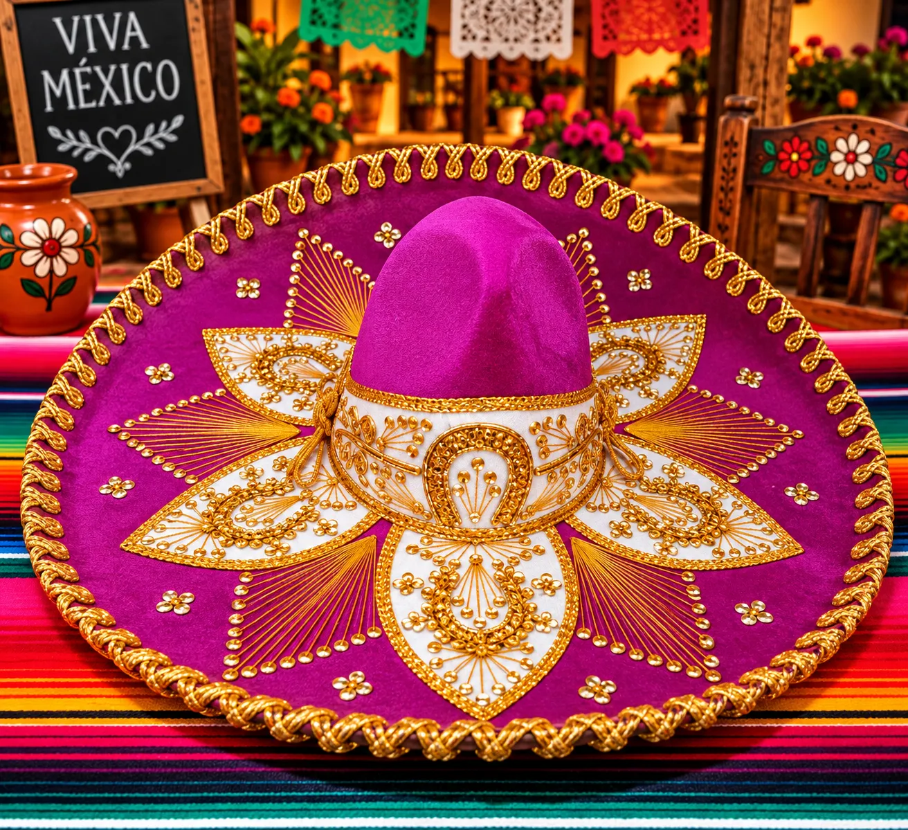 Sombrero Charro/Mariachi de Gala Fucsia Dorado
