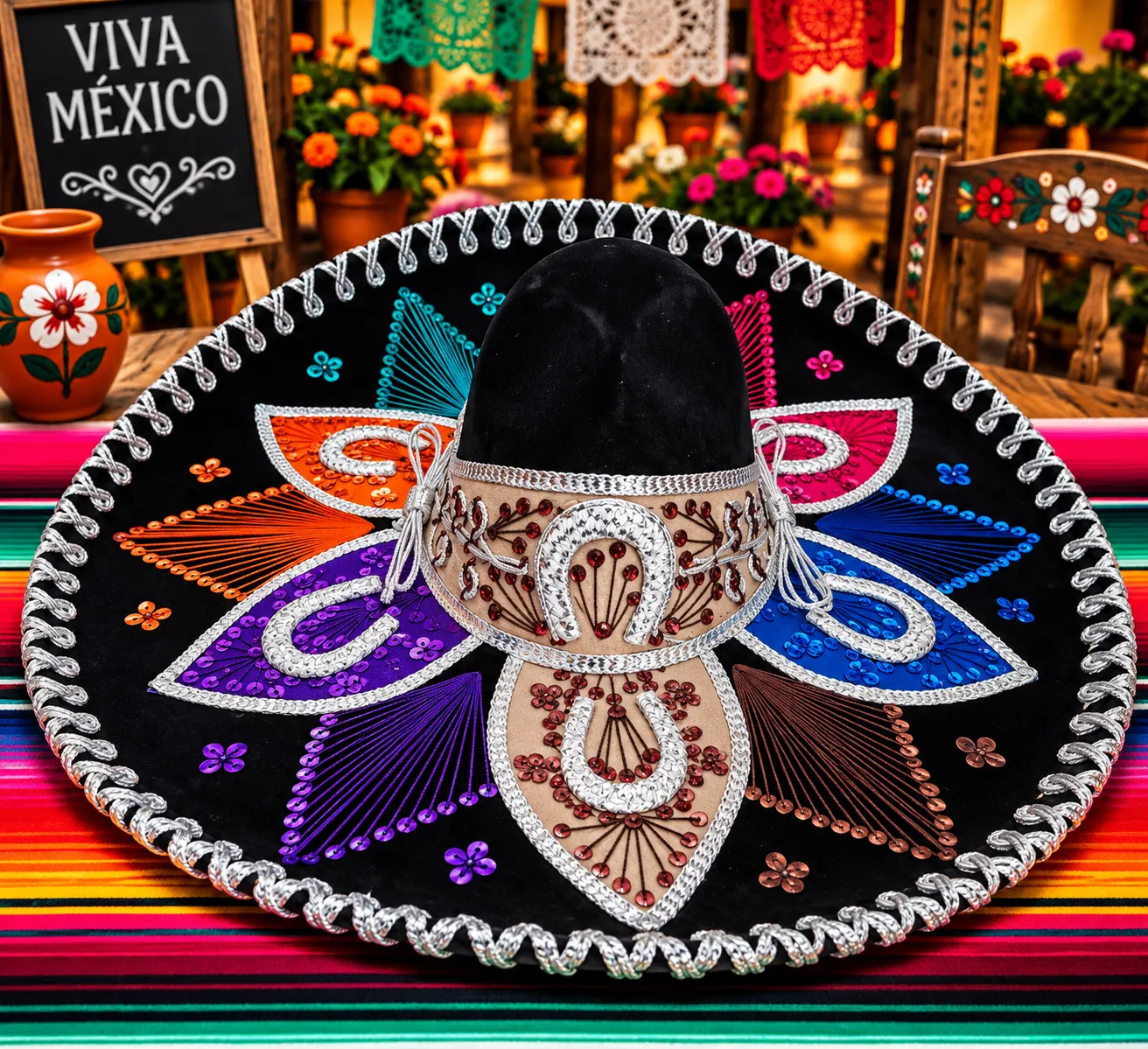 Sombrero Charro/Mariachi de Gala Negro Multicolor