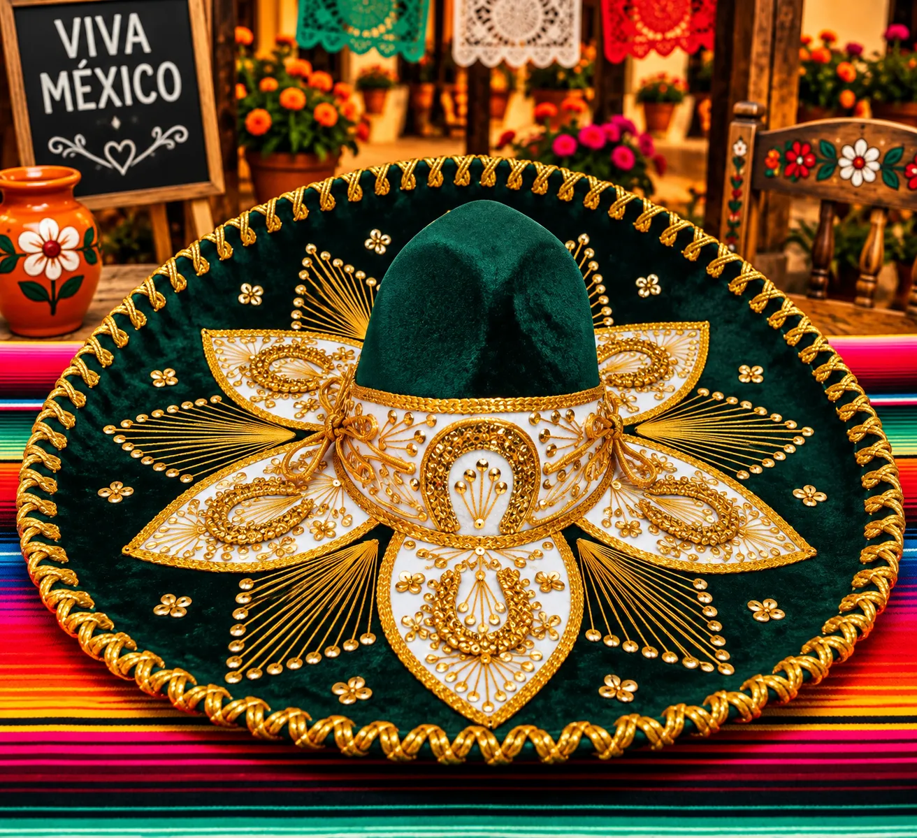 Sombrero Charro/Mariachi de Gala Verde Dorado