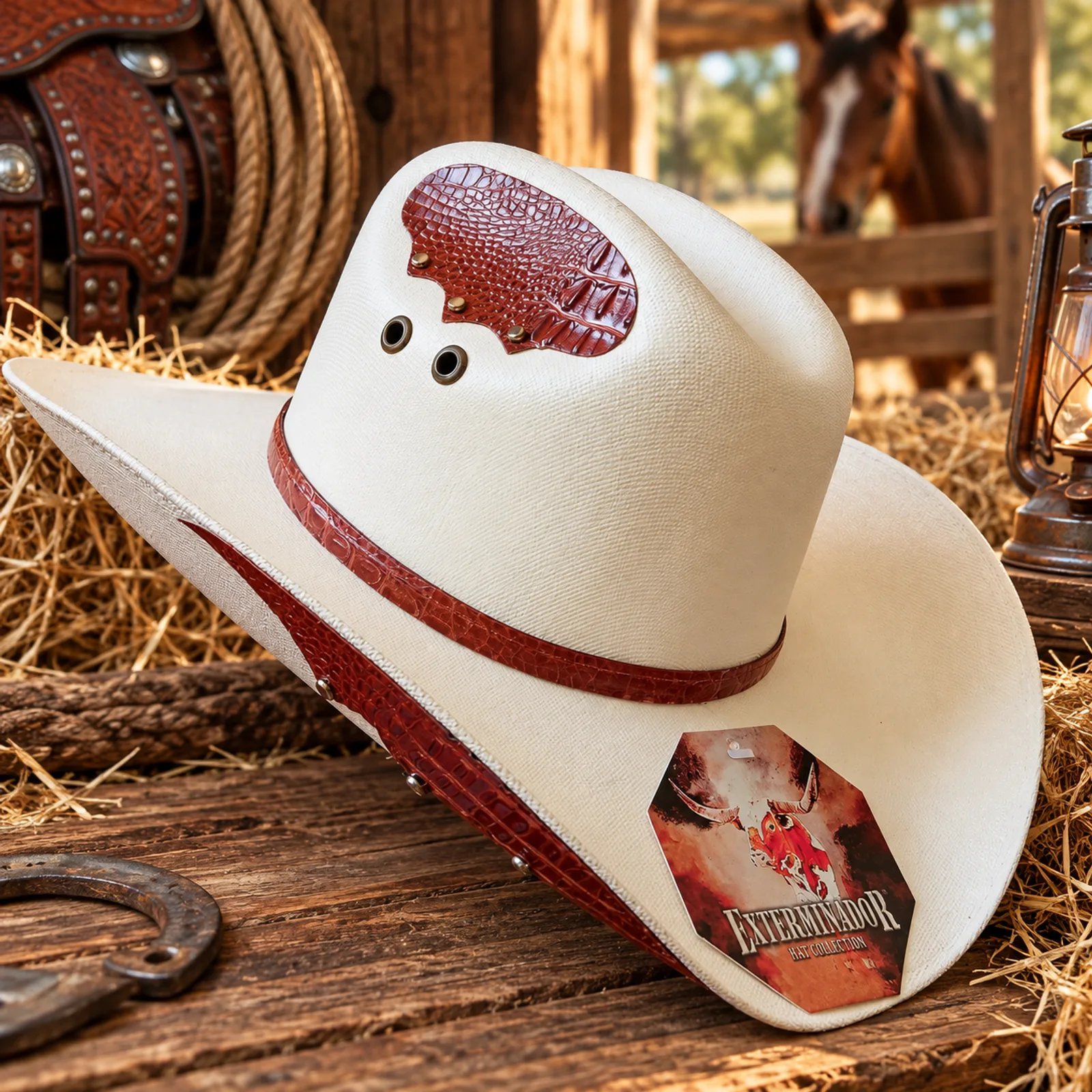 Sombrero Tejano Aplicación Cuero Burdeo