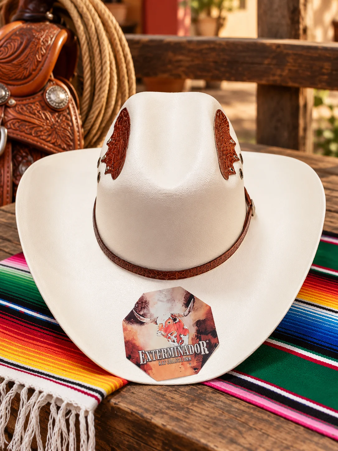 Sombrero Tejano Aplicación Cuero Café