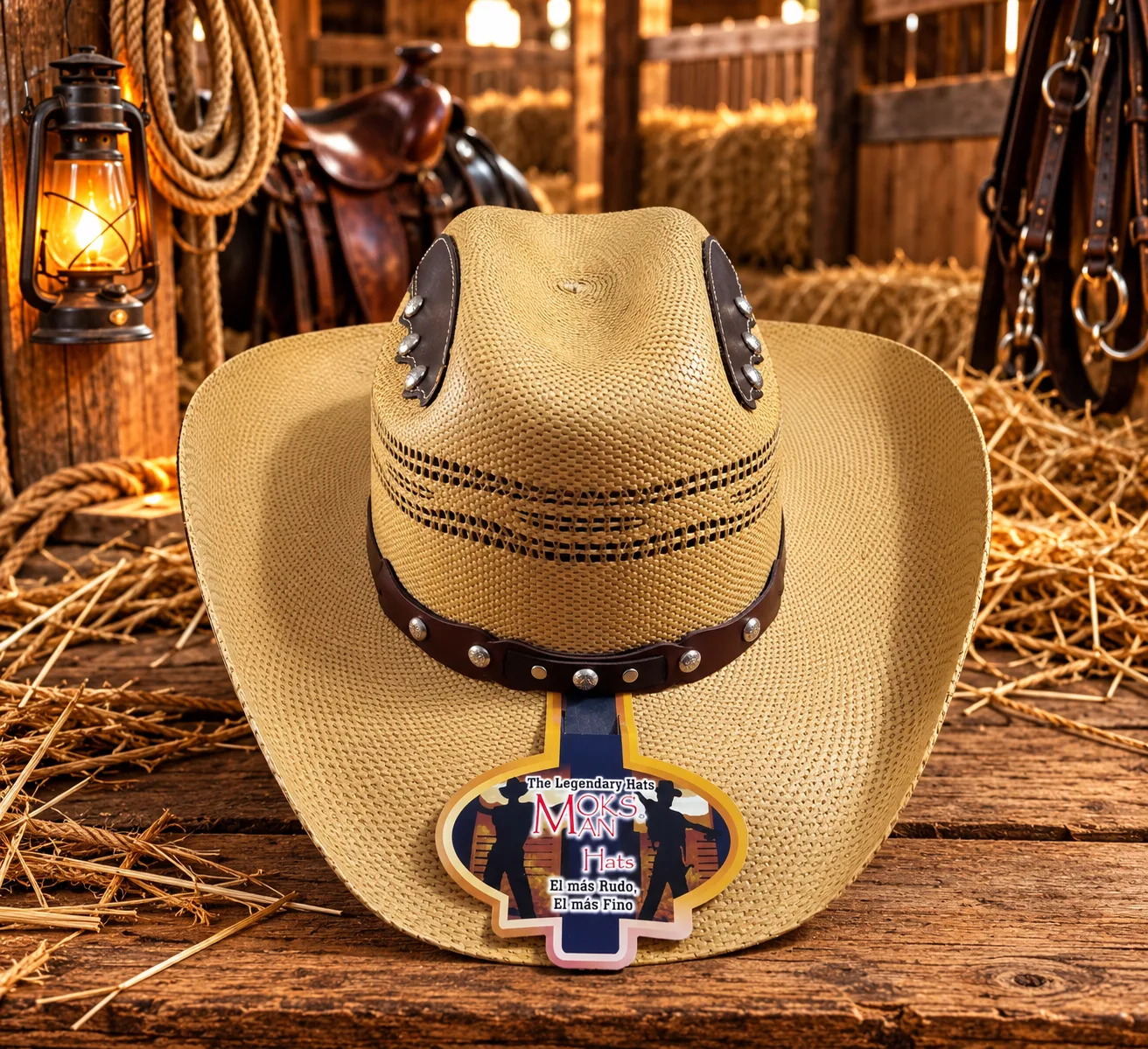 Sombrero Texano Paja de Trigo Natural Calado MoksMaN